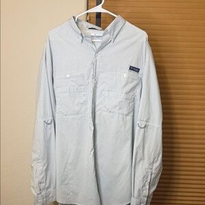 Men’s Columbia Light Blue Checkered Shirt Size XL